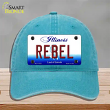 Rebel Illinois Novelty License Plate Hat Unconstructed Cotton / Lake Blue