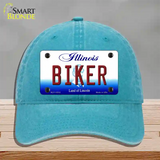 Biker Illinois Novelty License Plate Hat Unconstructed Cotton / Lake Blue