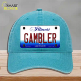 Gambler Illinois Novelty License Plate Hat Unconstructed Cotton / Lake Blue