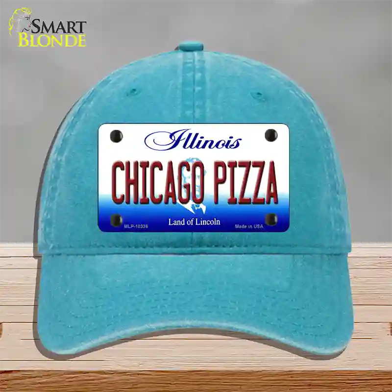 Chicago Pizza Illinois Novelty License Plate Hat Unconstructed Cotton / Lake Blue