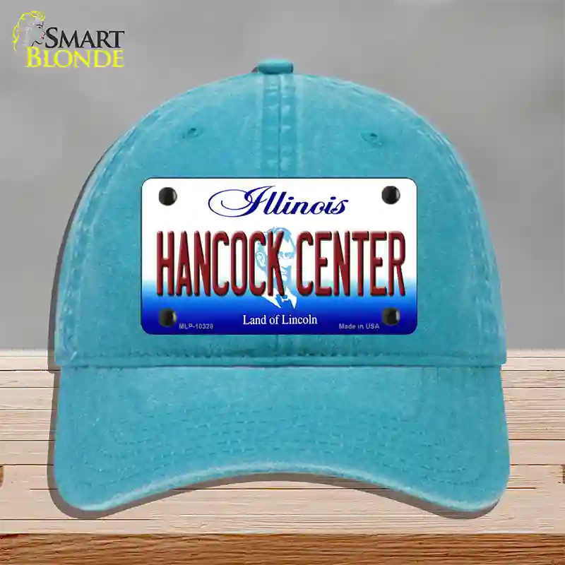 Hancock Center Illinois Novelty License Plate Hat Unconstructed Cotton / Lake Blue