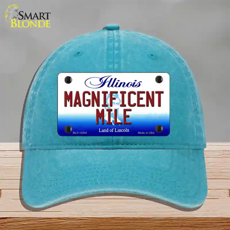 Magnificent Mile Illinois Novelty License Plate Hat Unconstructed Cotton / Lake Blue