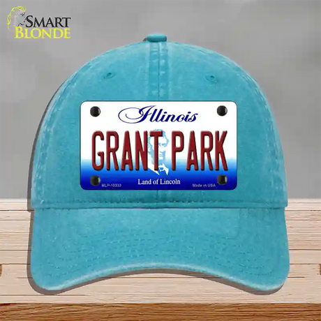 Grant Park Illinois Novelty License Plate Hat Unconstructed Cotton / Lake Blue