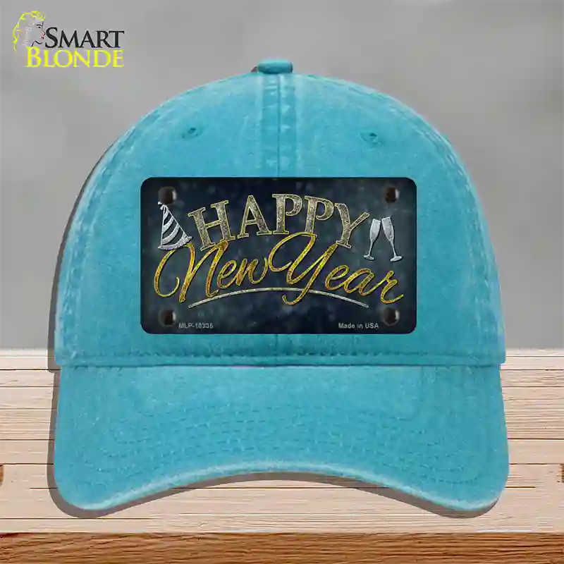 Happy New Year Novelty License Plate Hat Unconstructed Cotton / Lake Blue