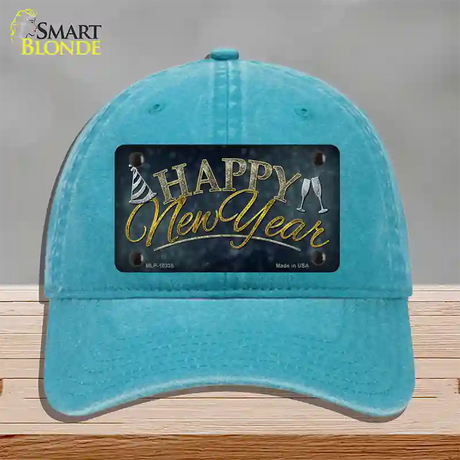 Happy New Year Novelty License Plate Hat Unconstructed Cotton / Lake Blue