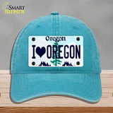 I Love Oregon Novelty License Plate Hat Unconstructed Cotton / Lake Blue