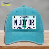 N Joy OR Oregon Novelty License Plate Hat Unconstructed Cotton / Lake Blue