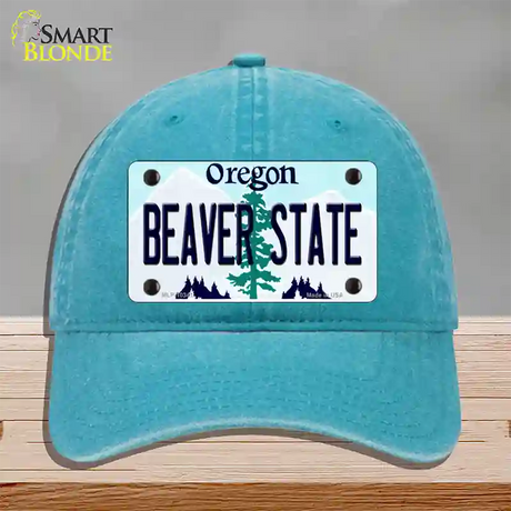 Beaver State Oregon Novelty License Plate Hat Unconstructed Cotton / Lake Blue