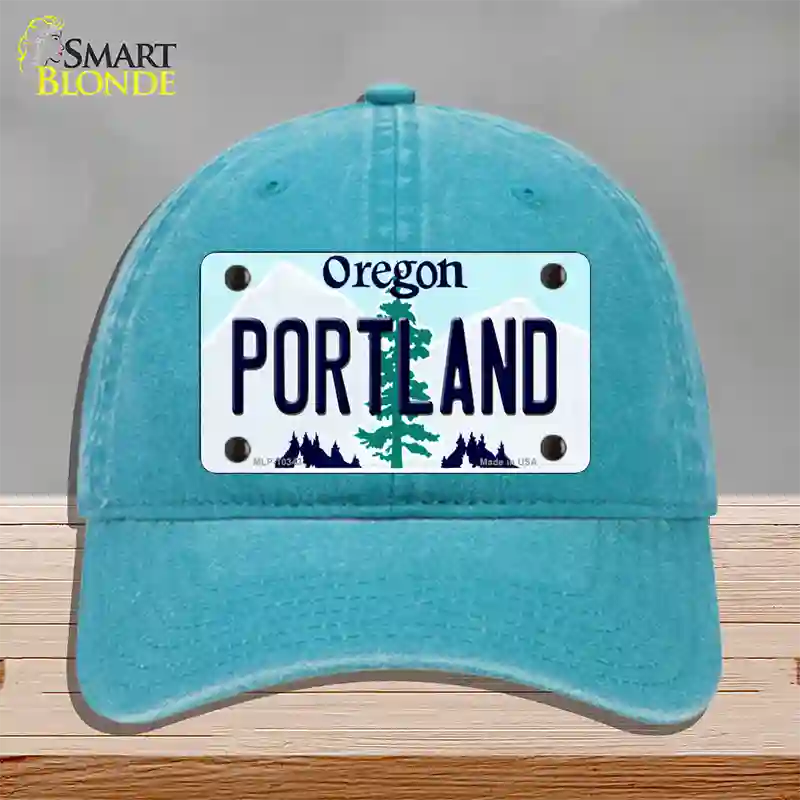 Portland Oregon Novelty License Plate Hat Unconstructed Cotton / Lake Blue