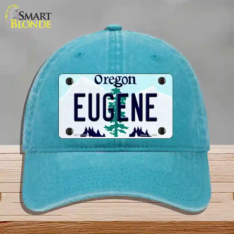 Eugene Oregon Novelty License Plate Hat Unconstructed Cotton / Lake Blue