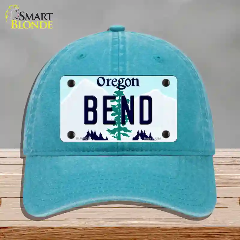 Bend Oregon Novelty License Plate Hat Unconstructed Cotton / Lake Blue