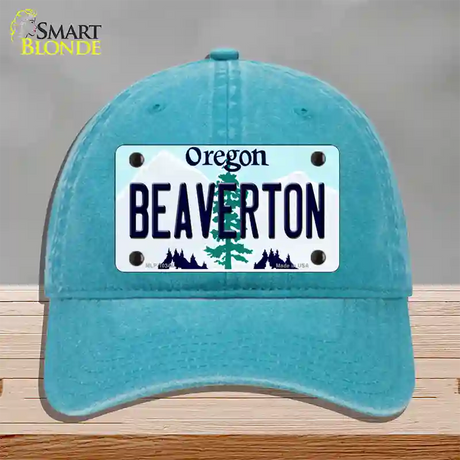 Beaverton Oregon Novelty License Plate Hat Unconstructed Cotton / Lake Blue