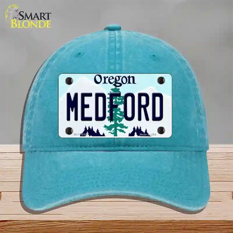 Medford Oregon Novelty License Plate Hat Unconstructed Cotton / Lake Blue