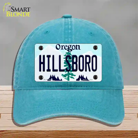 Hillsboro Oregon Novelty License Plate Hat Unconstructed Cotton / Lake Blue