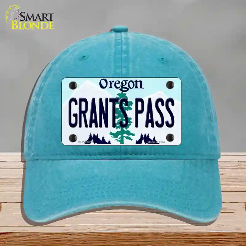 Grants Pass Oregon Novelty License Plate Hat Unconstructed Cotton / Lake Blue