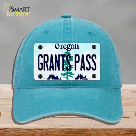 Grants Pass Oregon Novelty License Plate Hat Unconstructed Cotton / Lake Blue