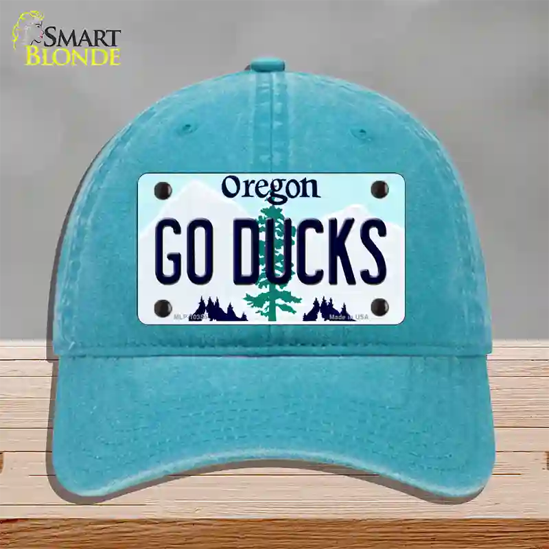 Go Ducks Oregon Novelty License Plate Hat Unconstructed Cotton / Lake Blue