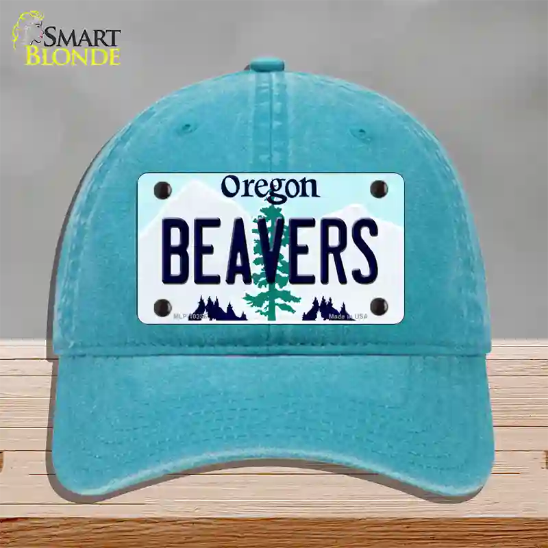 Beavers Oregon Novelty License Plate Hat Unconstructed Cotton / Lake Blue