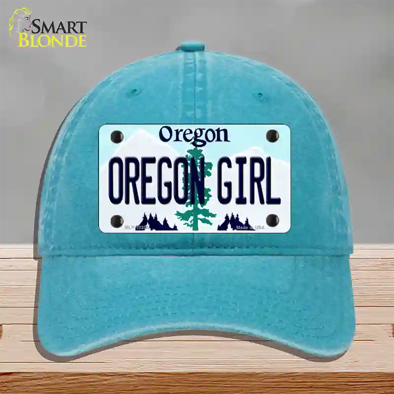 Oregon Girl Oregon Novelty License Plate Hat Unconstructed Cotton / Lake Blue