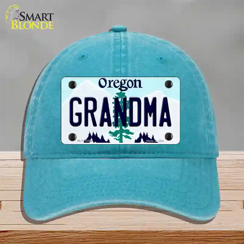 Grandma Oregon Novelty License Plate Hat Unconstructed Cotton / Lake Blue