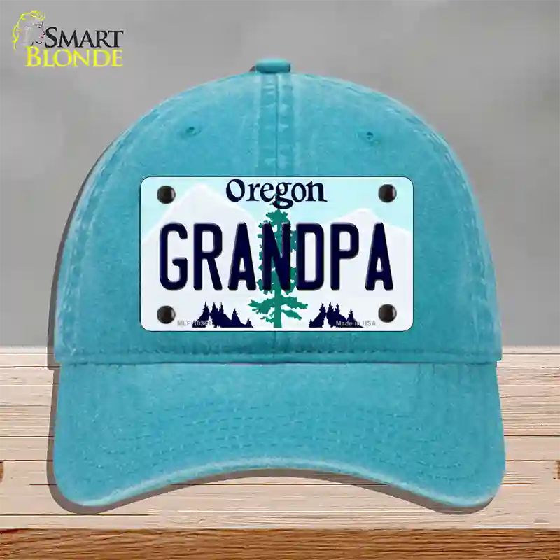 Grandpa Oregon Novelty License Plate Hat Unconstructed Cotton / Lake Blue