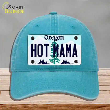 Hot Mama Oregon Novelty License Plate Hat Unconstructed Cotton / Lake Blue