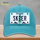 Skier Oregon Novelty License Plate Hat Unconstructed Cotton / Lake Blue