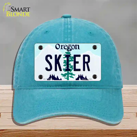 Skier Oregon Novelty License Plate Hat Unconstructed Cotton / Lake Blue