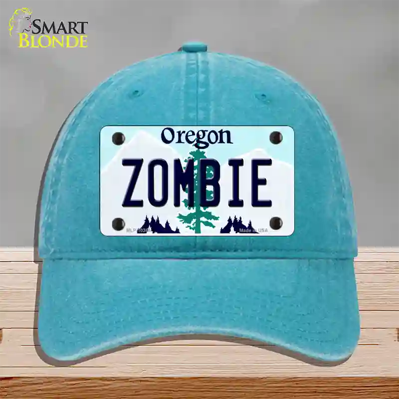 Zombie Oregon Novelty License Plate Hat Unconstructed Cotton / Lake Blue