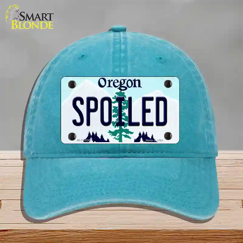 Spoiled Oregon Novelty License Plate Hat Unconstructed Cotton / Lake Blue