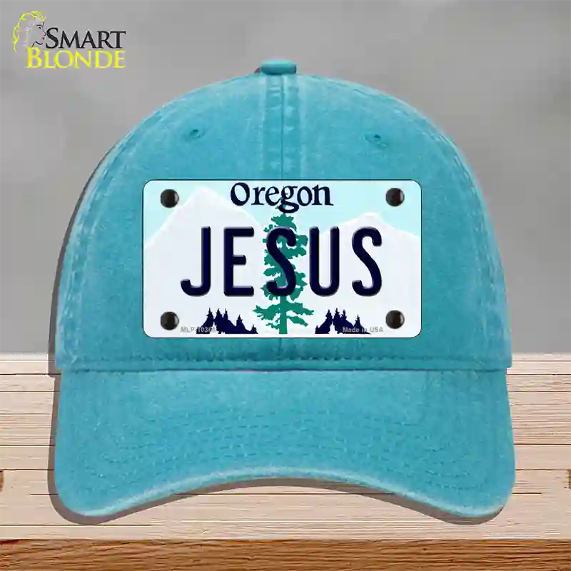 Jesus Oregon Novelty License Plate Hat Unconstructed Cotton / Lake Blue