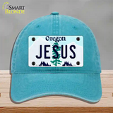 Jesus Oregon Novelty License Plate Hat Unconstructed Cotton / Lake Blue