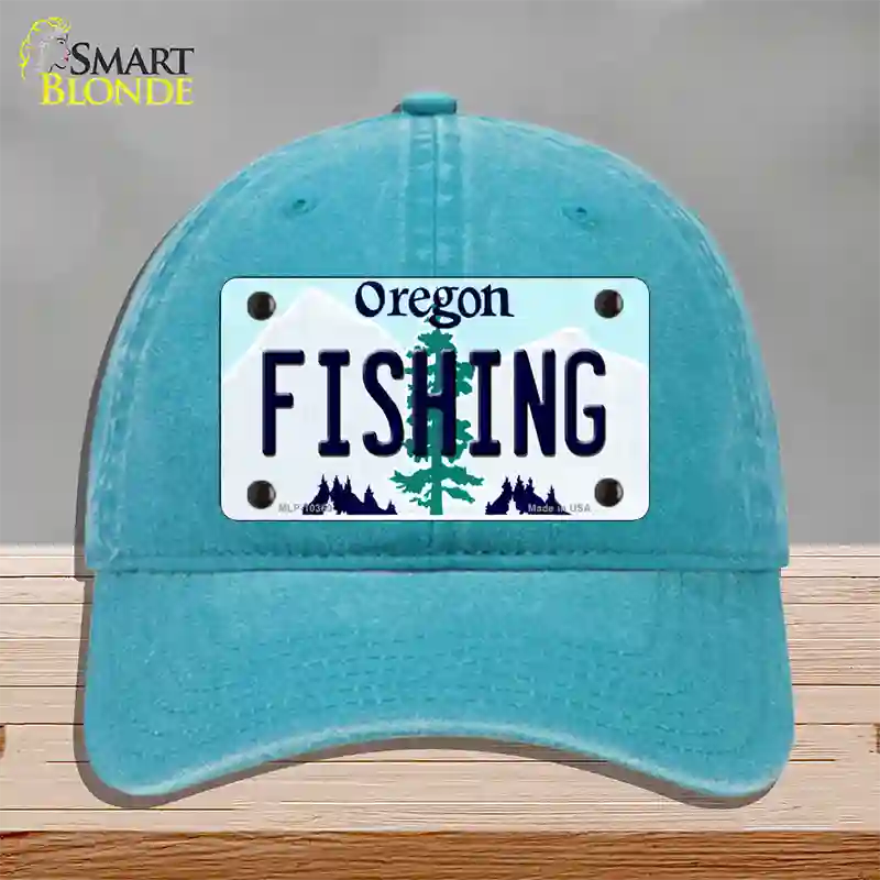 Fishing Oregon Novelty License Plate Hat Unconstructed Cotton / Lake Blue