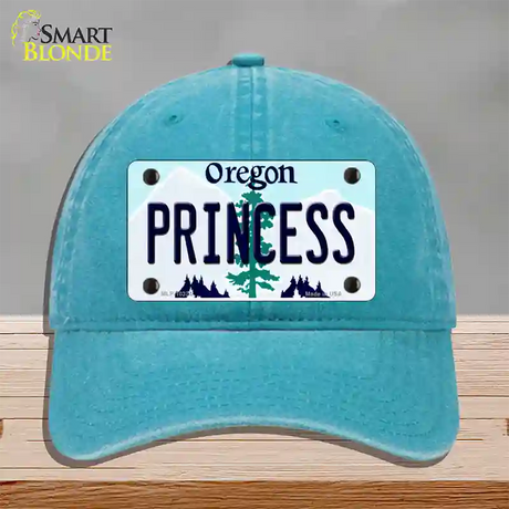 Princess Oregon Novelty License Plate Hat Unconstructed Cotton / Lake Blue