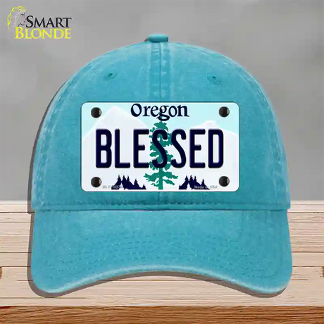 Blessed Oregon Novelty License Plate Hat Unconstructed Cotton / Lake Blue