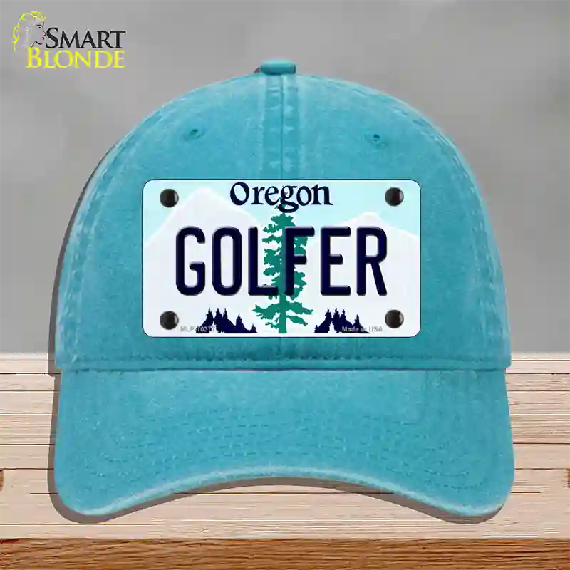 Golfer Oregon Novelty License Plate Hat Unconstructed Cotton / Lake Blue