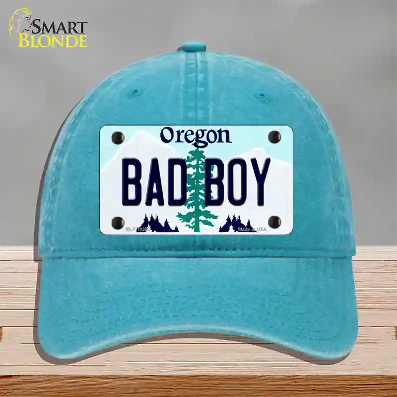 Bad Boy Oregon Novelty License Plate Hat Unconstructed Cotton / Lake Blue