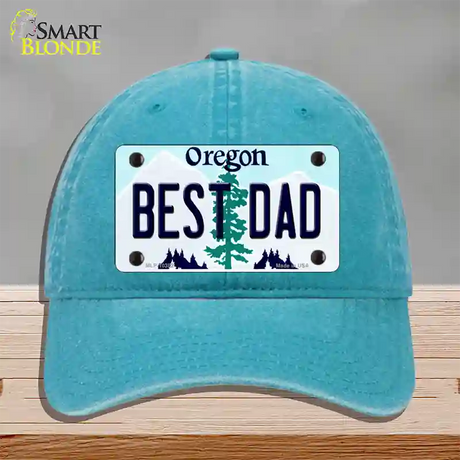 Best Dad Oregon Novelty License Plate Hat Unconstructed Cotton / Lake Blue