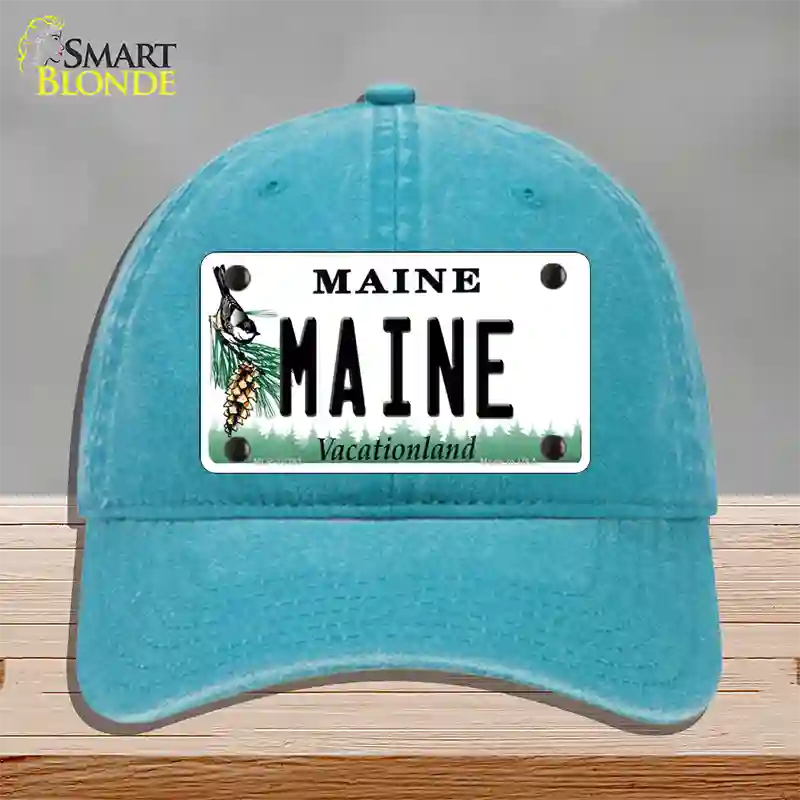 Maine Vacationland Novelty License Plate Hat Unconstructed Cotton / Lake Blue