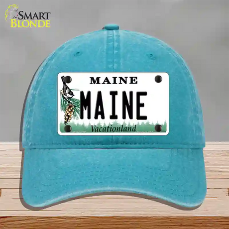 Maine Vacationland Novelty License Plate Hat Unconstructed Cotton / Lake Blue