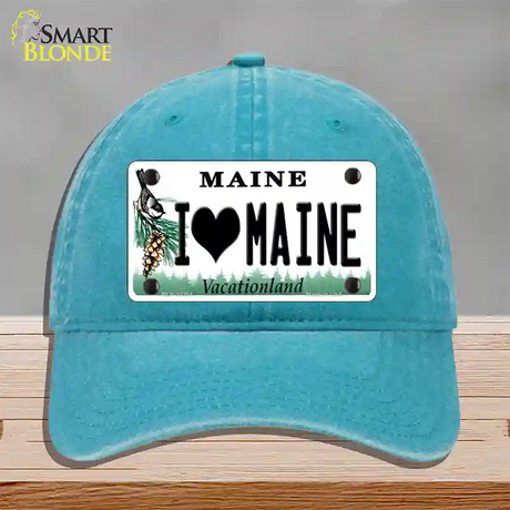 I Love Maine Novelty License Plate Hat Unconstructed Cotton / Lake Blue