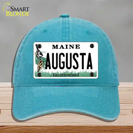 Augusta Maine Novelty License Plate Hat Unconstructed Cotton / Lake Blue