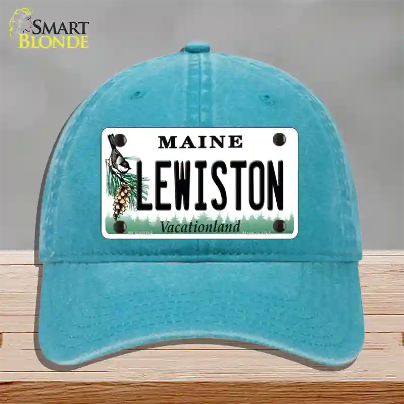 Lewiston Maine Novelty License Plate Hat Unconstructed Cotton / Lake Blue