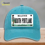 South Portland Maine Novelty License Plate Hat Unconstructed Cotton / Lake Blue