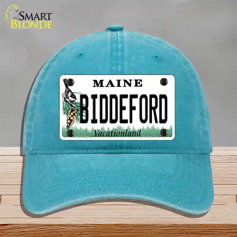 Biddeford Maine Novelty License Plate Hat Unconstructed Cotton / Lake Blue