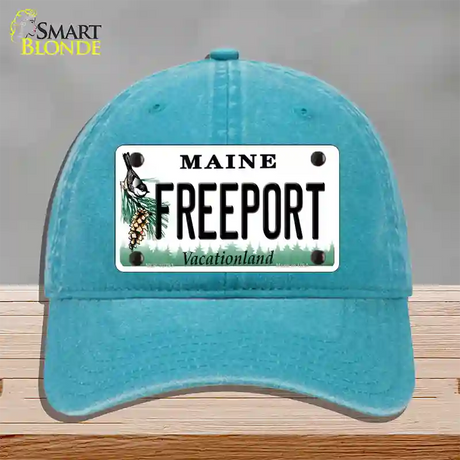 Freeport Maine Novelty License Plate Hat Unconstructed Cotton / Lake Blue