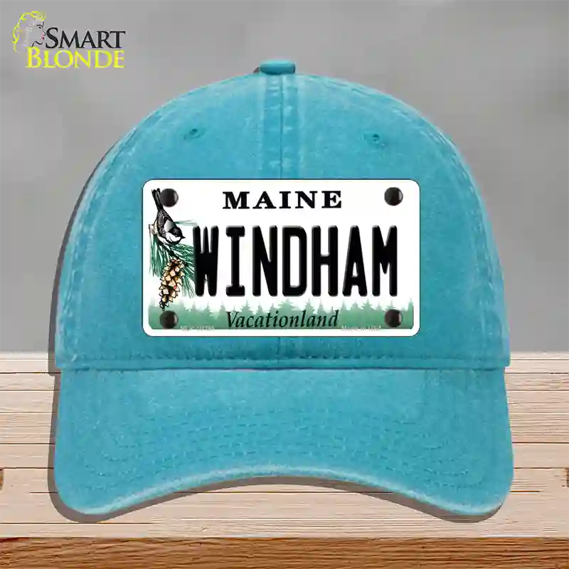 Windham Maine Novelty License Plate Hat Unconstructed Cotton / Lake Blue