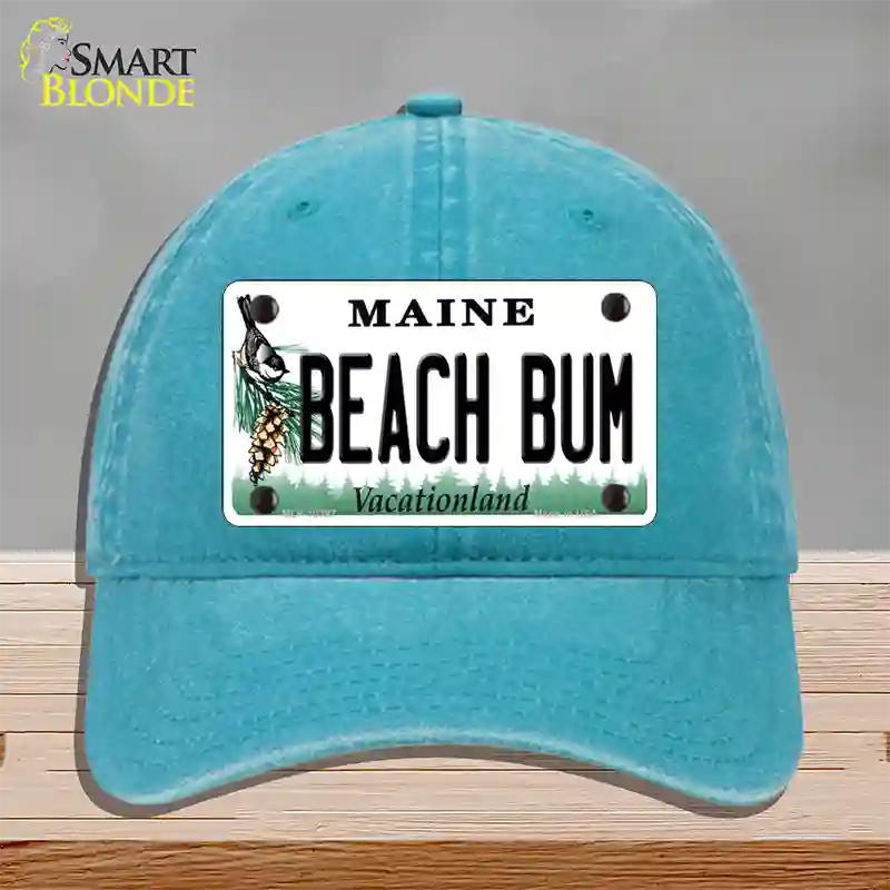 Beach Bum Maine Novelty License Plate Hat Unconstructed Cotton / Lake Blue