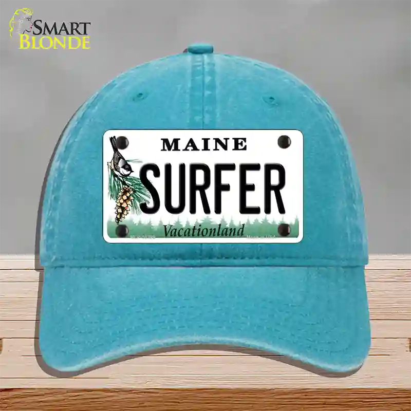 Surfer Maine Novelty License Plate Hat Unconstructed Cotton / Lake Blue