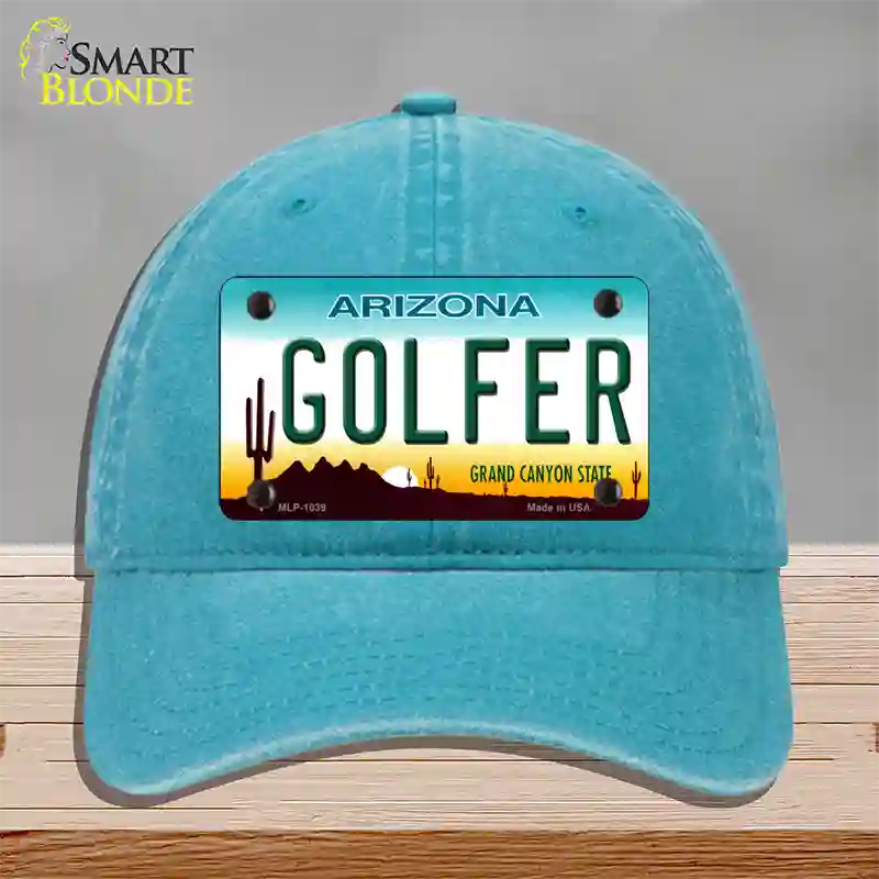 Golfer Arizona Novelty License Plate Hat Unconstructed Cotton / Lake Blue